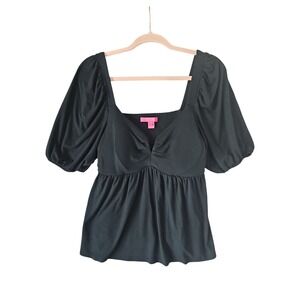 LILLY PULITZER Women's Floriana Black Puff Sleeve Stretch Knit Top Size M‎ 13448
